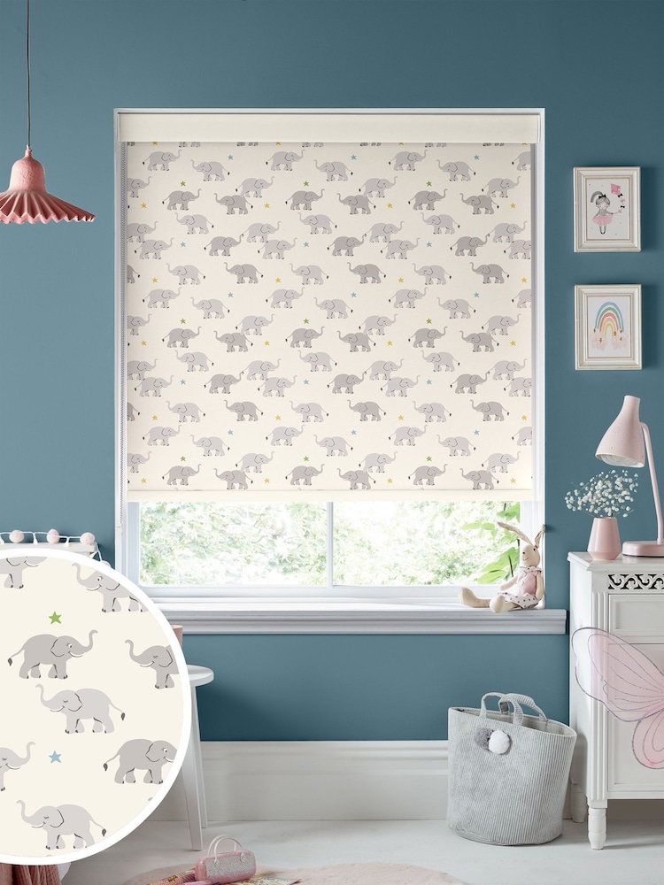 Cath Kidston Cream Kids Elephants Made To Measure Roller Blinds - Image 1 of 6