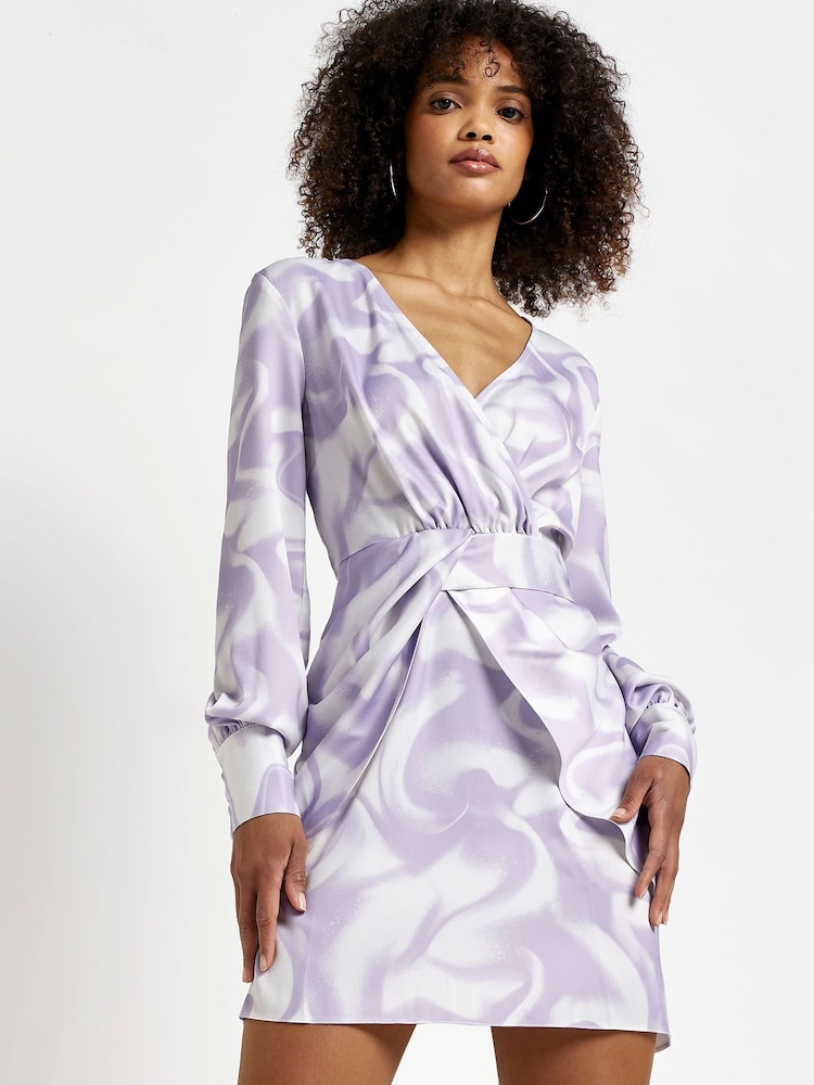 River Island Purple V-Neck Dress - Image 1 of 4
