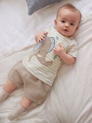 Stone Natural Elephant Baby T-Shirt And Shorts 2 Piece Set - Image 1 of 4
