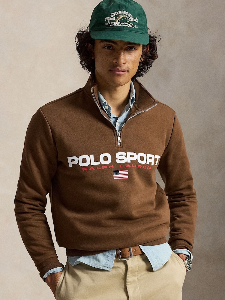 Polo Ralph Lauren Brown Polo Sport Fleece Quater Zip Sweatshirt - Image 1 of 6