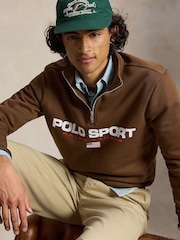 Polo Ralph Lauren Brown Polo Sport Fleece Quater Zip Sweatshirt - Image 3 of 6