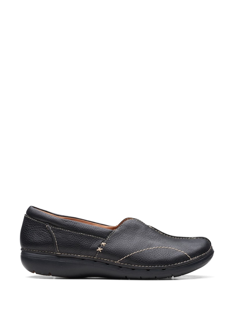 Clarks Black Leather Un Loop Stride Shoes - Image 1 of 7