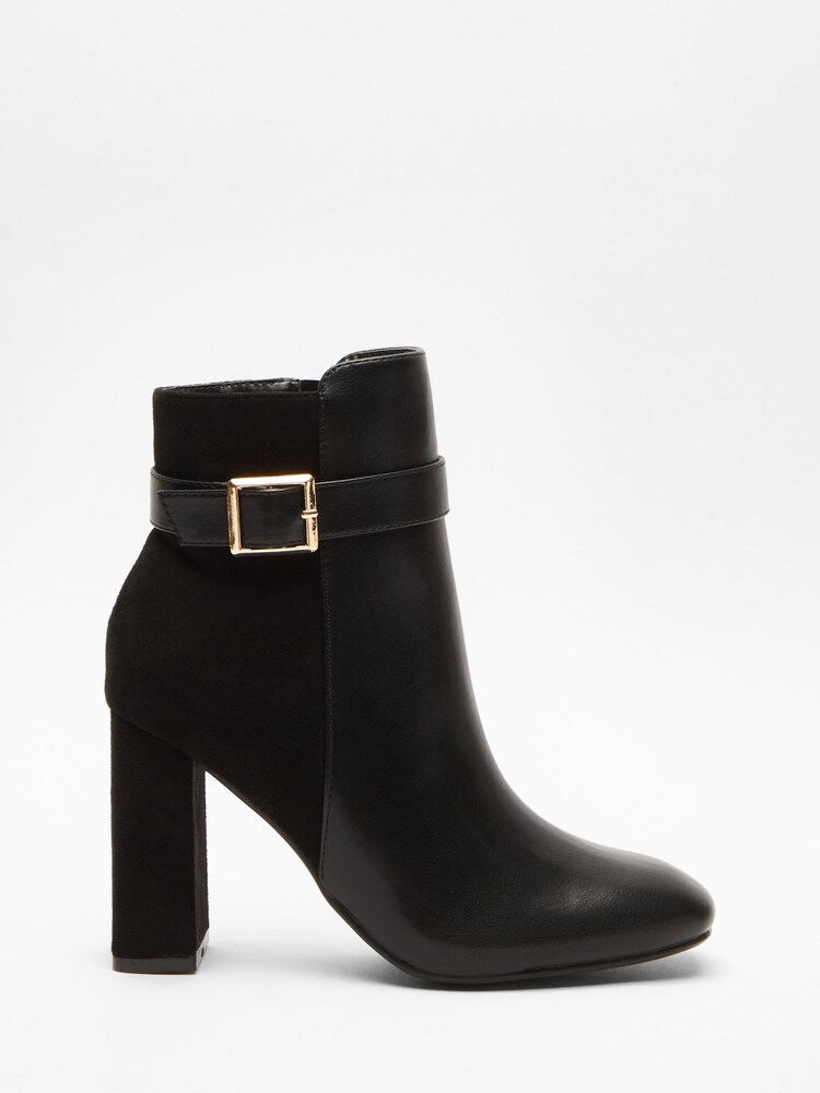 Quiz Black Buckle Heel Boot - Image 1 of 6