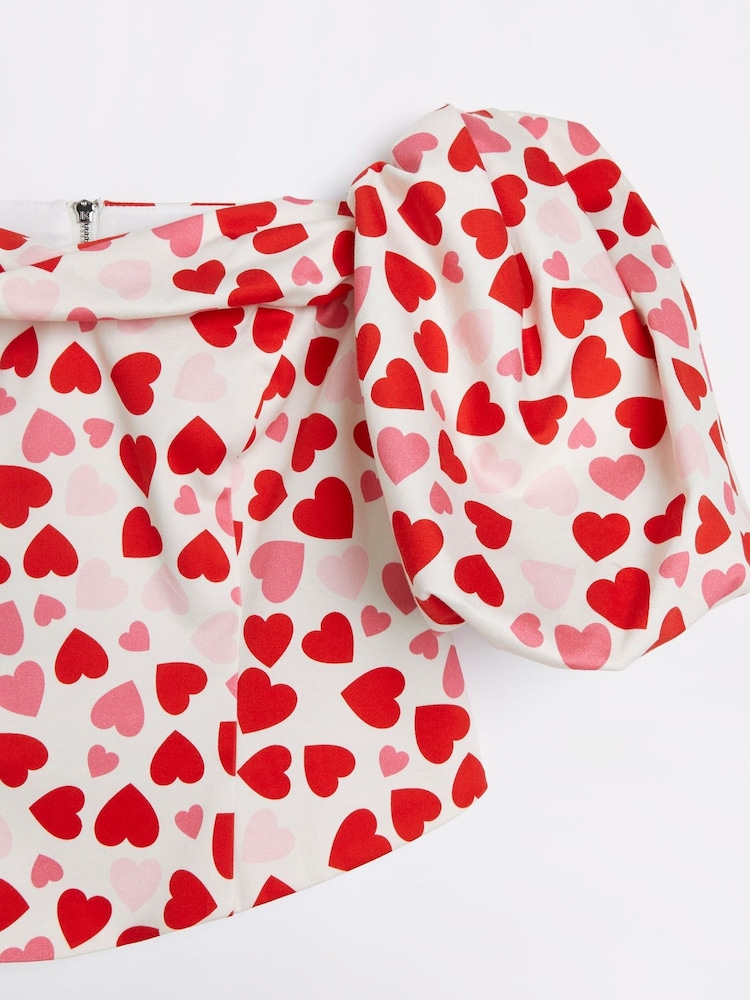 River Island White Petite Puff Sleeve Satin Corset Top - Image 1 of 1