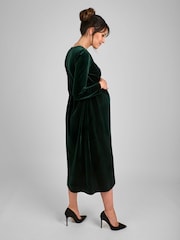 JoJo Maman Bébé Green Velvet V-Neck Maternity & Nursing Wrap Dress - Image 2 of 4