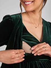 JoJo Maman Bébé Green Velvet V-Neck Maternity & Nursing Wrap Dress - Image 4 of 4