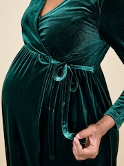 JoJo Maman Bébé Green Velvet V-Neck Maternity & Nursing Wrap Dress - Image 5 of 6