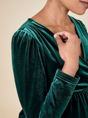 JoJo Maman Bébé Green Velvet V-Neck Maternity & Nursing Wrap Dress - Image 6 of 6
