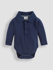 JoJo Maman Bébé Navy Blue Plain Long Sleeve Polo Shirt Bodysuit - Image 1 of 3