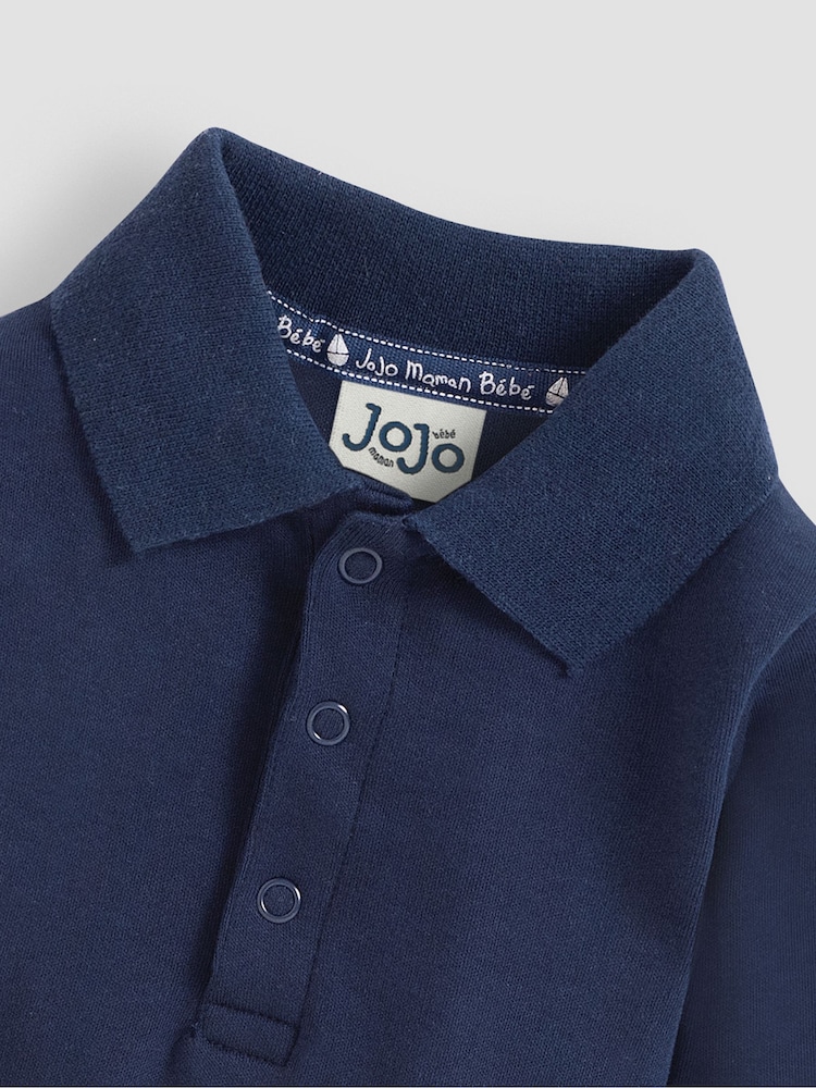 JoJo Maman Bébé Navy Blue Plain Long Sleeve Polo Shirt Bodysuit - Image 2 of 3