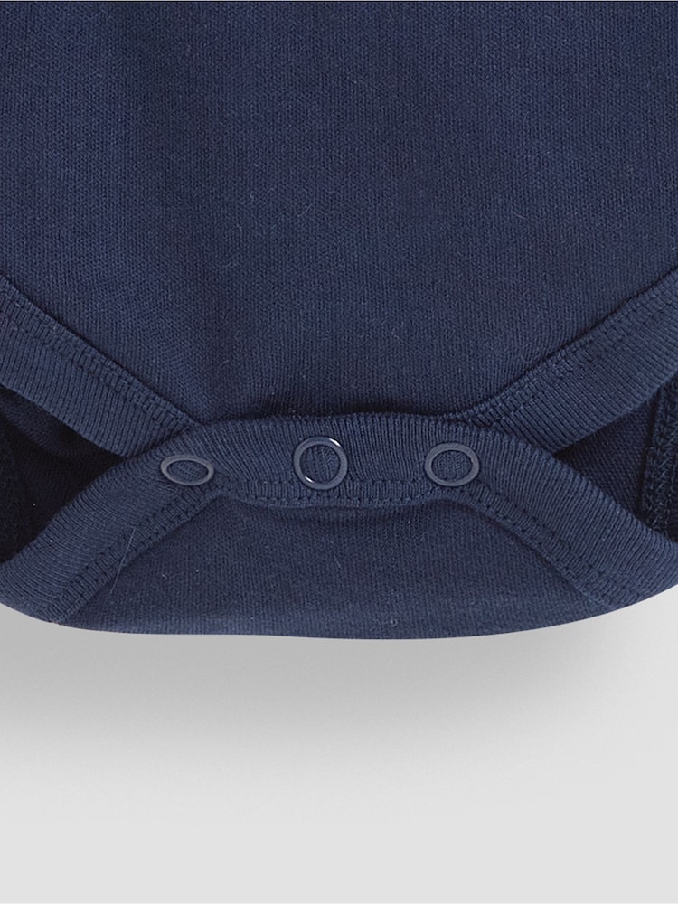JoJo Maman Bébé Navy Blue Plain Long Sleeve Polo Shirt Bodysuit - Image 3 of 3