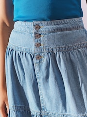 Mid Blue Tiered Maxi Denim Skirt - Image 7 of 9