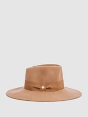 Reiss Camel Claudia Wool Wide Brim Fedora Hat - Image 1 of 5