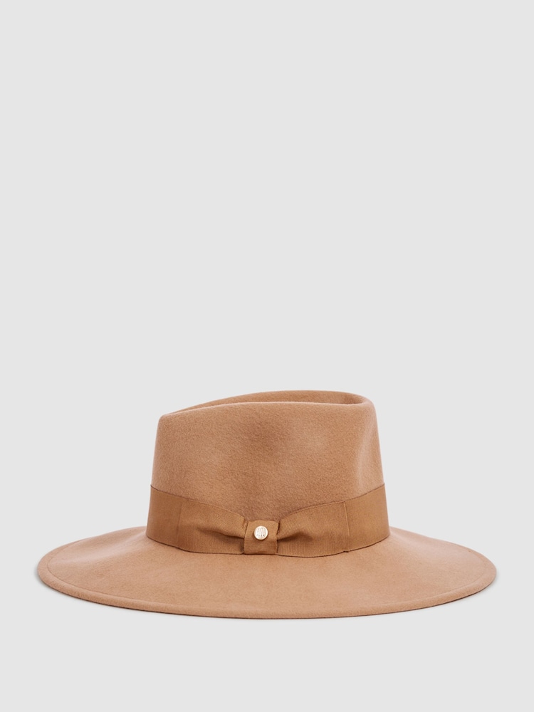 Reiss Camel Claudia Wool Wide Brim Fedora Hat - Image 1 of 5