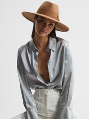 Reiss Camel Claudia Wool Wide Brim Fedora Hat - Image 2 of 5