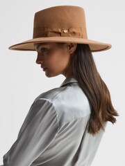 Reiss Camel Claudia Wool Wide Brim Fedora Hat - Image 3 of 5
