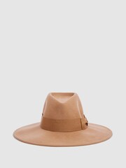 Reiss Camel Claudia Wool Wide Brim Fedora Hat - Image 5 of 5