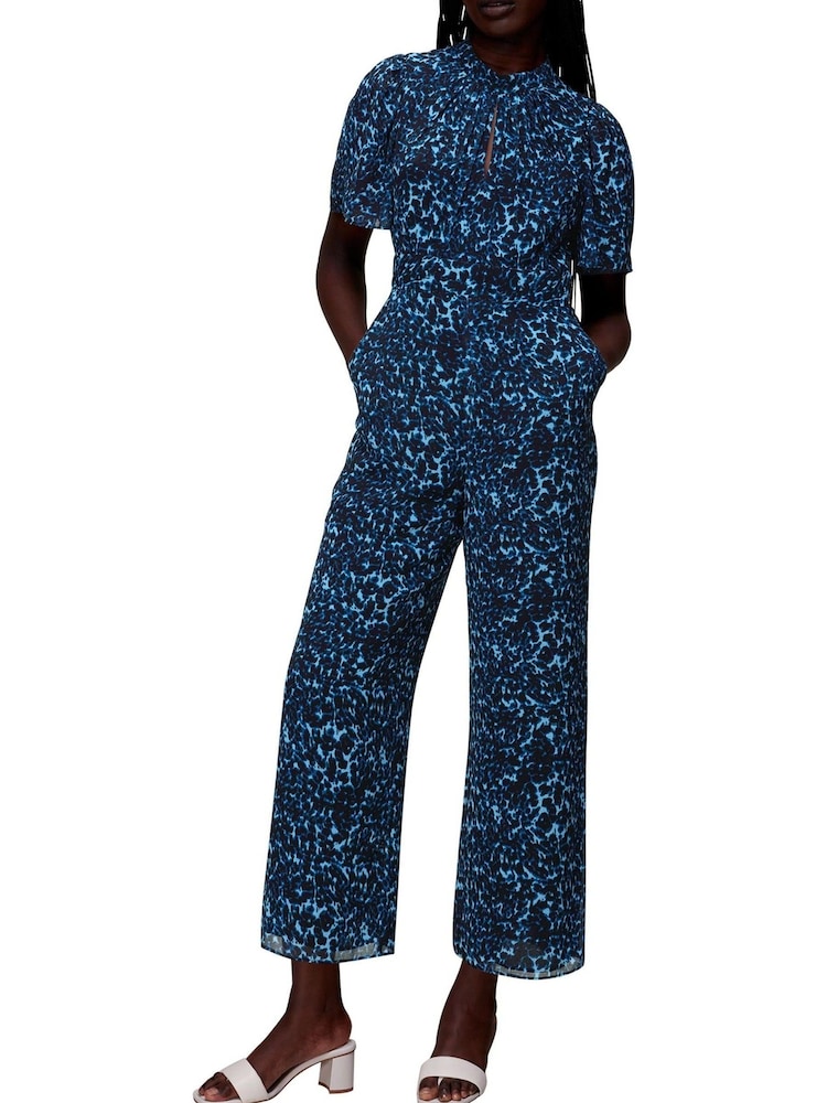 Whistles Blue Brushed Print Jumpsuit - Image 1 of 4