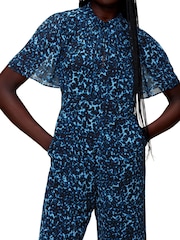 Whistles Blue Brushed Print Jumpsuit - Image 3 of 4