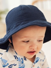 Navy Blue Crinkle Baby Bucket Hat (0mths-2yrs) - Image 1 of 3