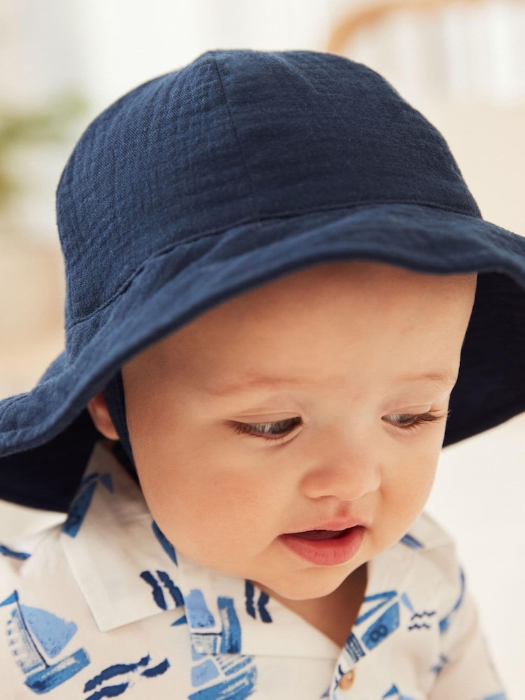 Navy Blue Crinkle Baby Bucket Hat (0mths-2yrs) - Image 1 of 3