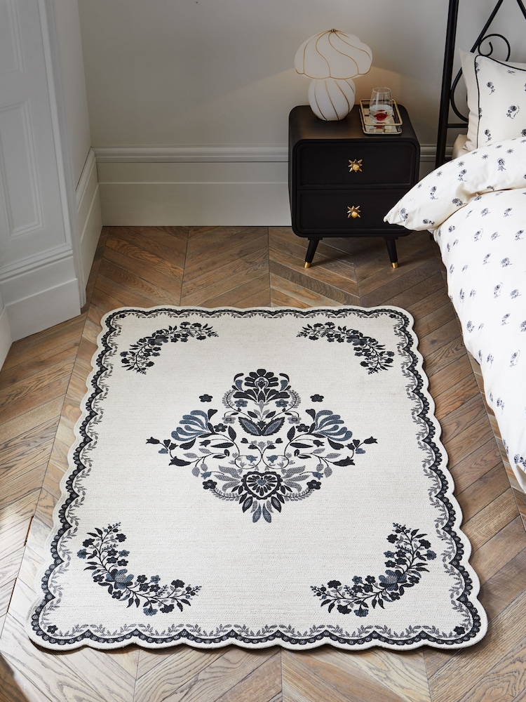 Rockett St George Cream Folk Floral 100% Cotton Rug - Image 1 of 2