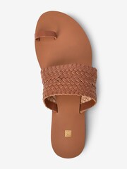 Tan Brown Leather Woven Toe Loop Sandals - Image 5 of 6
