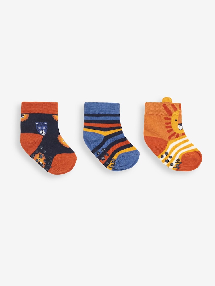 JoJo Maman Bébé Orange 3-Pack Safari Socks - Image 1 of 2