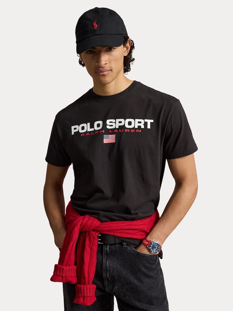 Polo Ralph Lauren Black Sport Logo T-Shirt - Image 1 of 6 Polo Ralph Lauren Black Sport Logo T-Shirt - Image 1 of 6