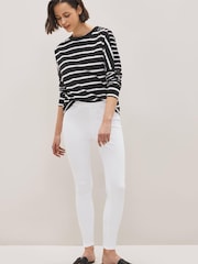 White Cropped Denim Jersey Leggings - Image 2 of 5