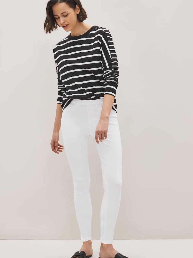 White Cropped Denim Jersey Leggings - Image 2 of 5