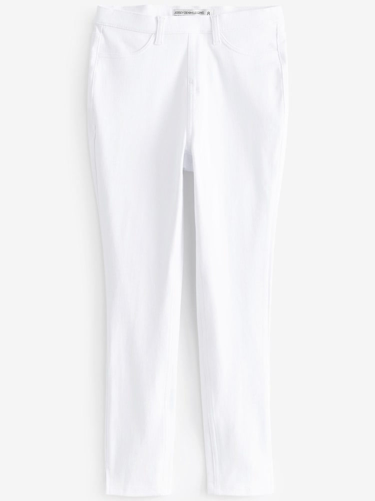 White Cropped Denim Jersey Leggings - Image 5 of 5