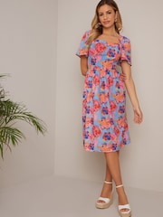 Chi Chi London Geblümtes Midikleid mit eckigem Ausschnitt - Bild 1 von 4