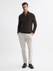 Reiss Chocolate Bantham Cable Knit Half-Zip Funnel Neck Jumper - Image 4 of 5