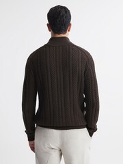 Reiss Chocolate Bantham Cable Knit Half-Zip Funnel Neck Jumper - Image 5 of 5