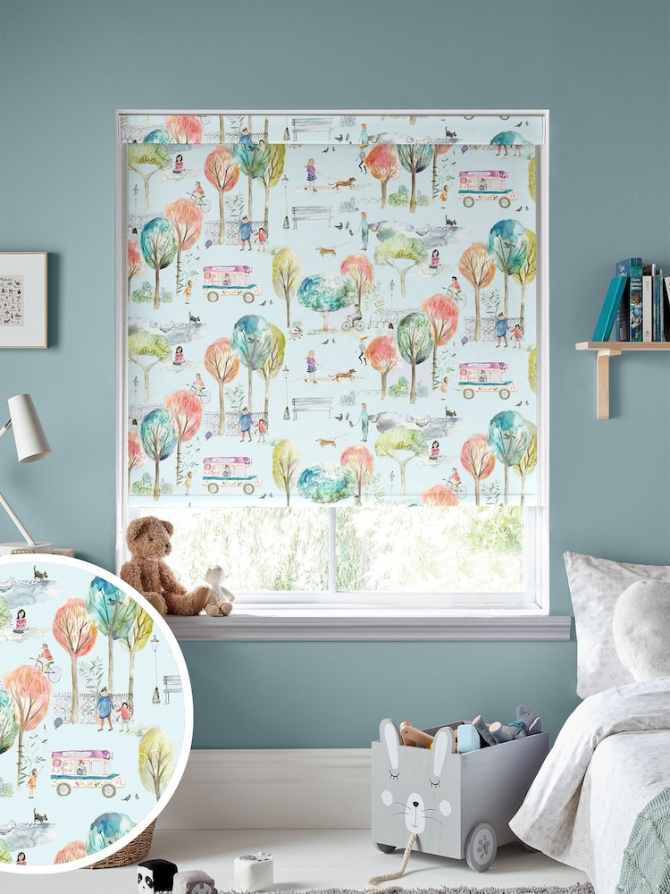 Voyage Dusk Blue Blackout Park Life Made To Measure Roller Blind - Image 1 of 6