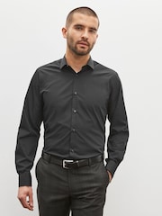 Black Regular Fit Easy Care Double Cuff Smart Shirt - Image 1 of 6