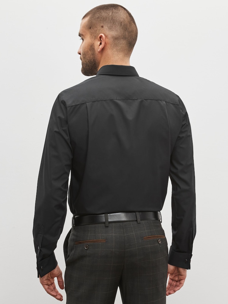 Black Regular Fit Easy Care Double Cuff Smart Shirt - Image 2 of 6