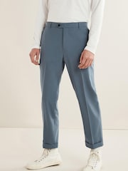 Blue Wide Leg Plain Front Formal Trousers - Image 1 of 9