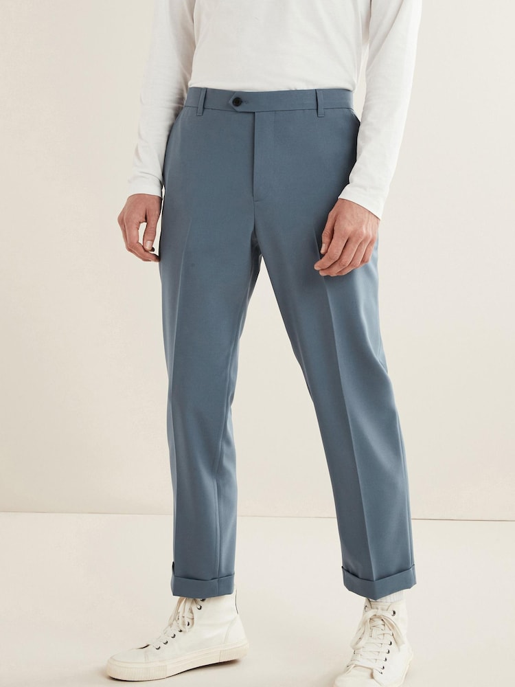 Blue Wide Leg Plain Front Formal Trousers - Image 1 of 9