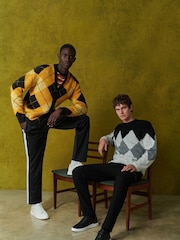 River Island Black Argyle Pattern Knit Cardigan - Image 2 of 2