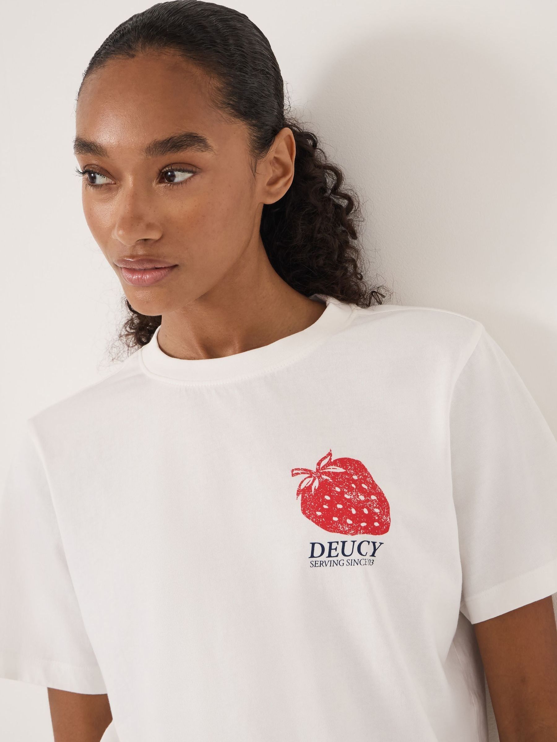 Buy Hush White Deucy Strawberry Graphic Cotton T-Shirt from the