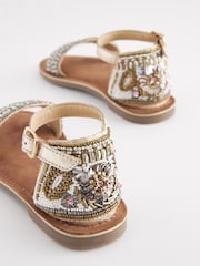 Gold - Ledersandalen mit Perlenverzierung - Bild 5 von 6