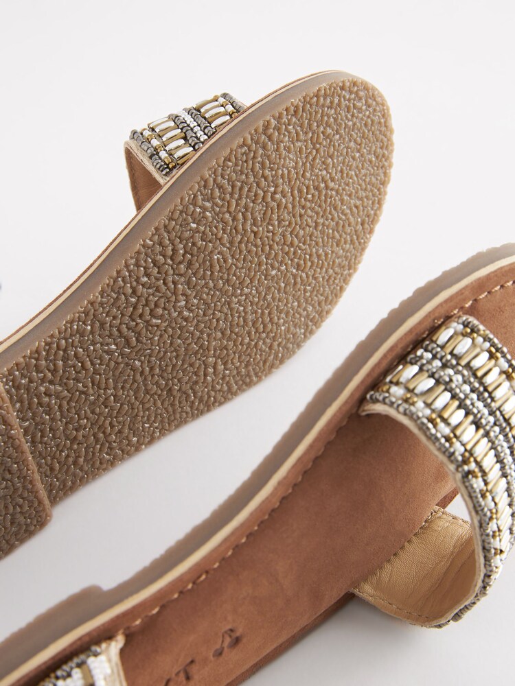 Gold Leather Embellished Beaded Sandals - Image 6 of 6 Gold Leather Embellished Beaded Sandals - Image 6 of 6