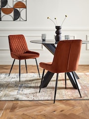 Set of 2 Soft Velvet Rust Brown Hamilton Black Leg Quilted Dining Chairs - Image 1 of 10