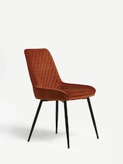 Set of 2 Soft Velvet Rust Brown Hamilton Black Leg Quilted Dining Chairs - Image 6 of 10