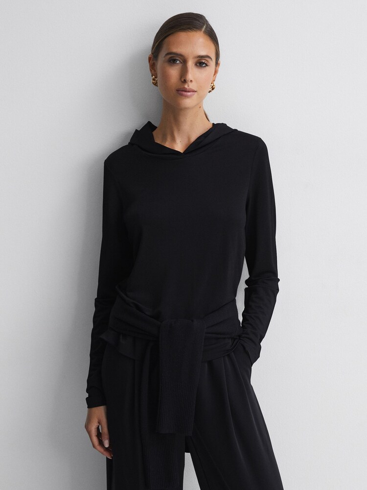 Reiss Black Emilia Long Sleeve Hoodie - Image 4 of 5