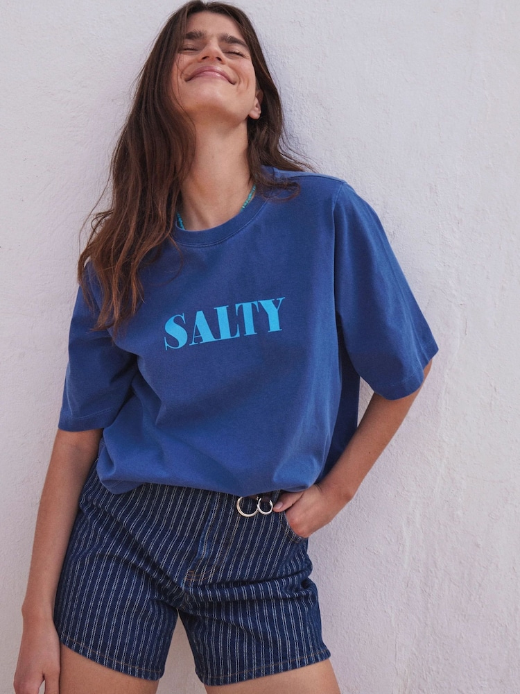 Hush Blue Salty Graphic Washed Cotton T-Shirt - Image 2 of 6
