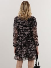Religion Black Long Sleeve Mini Dress with Tied Waist and Ruffle Hem - Image 2 of 6