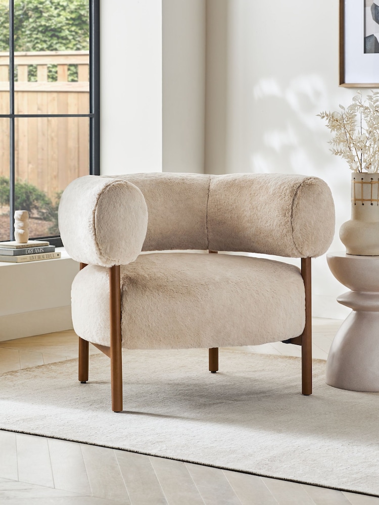Oslo Faux Fur Natural Aleia Accent Chair - Image 1 of 8